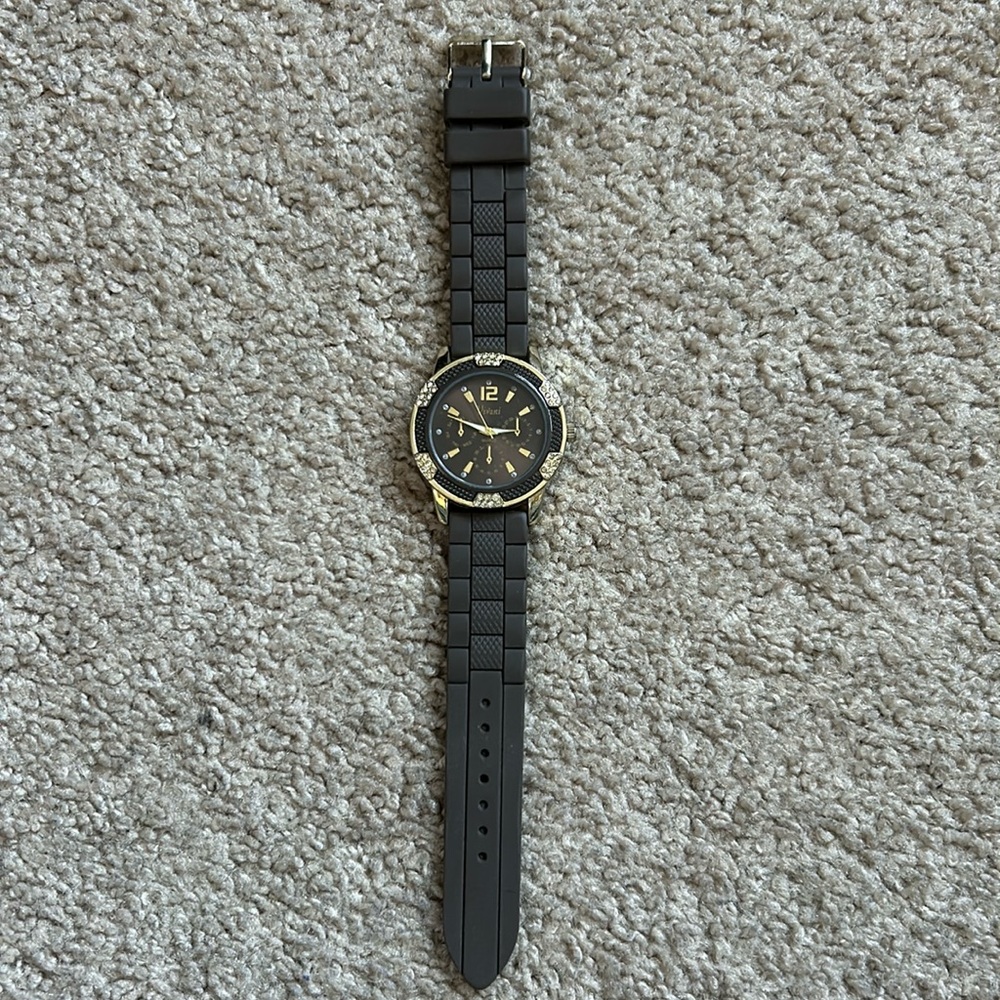 Vivani women’s vintage gold/grey crystal‎ silicon adjustable bracelet watch